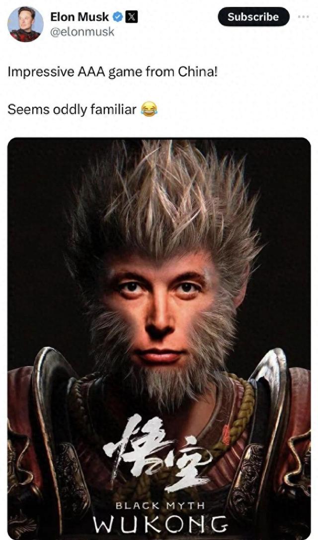 特斯拉CEO埃隆·马斯克体验国产游戏《黑神话:悟空》